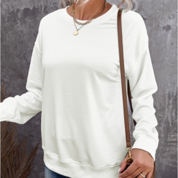 White Plain Crew Neck Pullover Sweatshirt - Picture 8 of 14